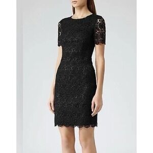 REISS Black Lace Sheath Dress Short Sleeve Cocktail Party Occasion